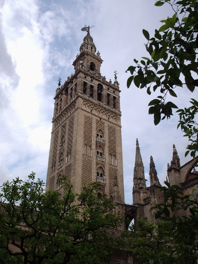 P5200305 La Giralda vanuit Patio de los naranjos  - Catedral de Sevillla - Sevilla